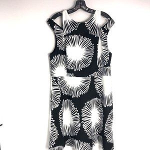 Kensie Womens A Line Dress Black White Floral Stretch Cold Shoulder XL New